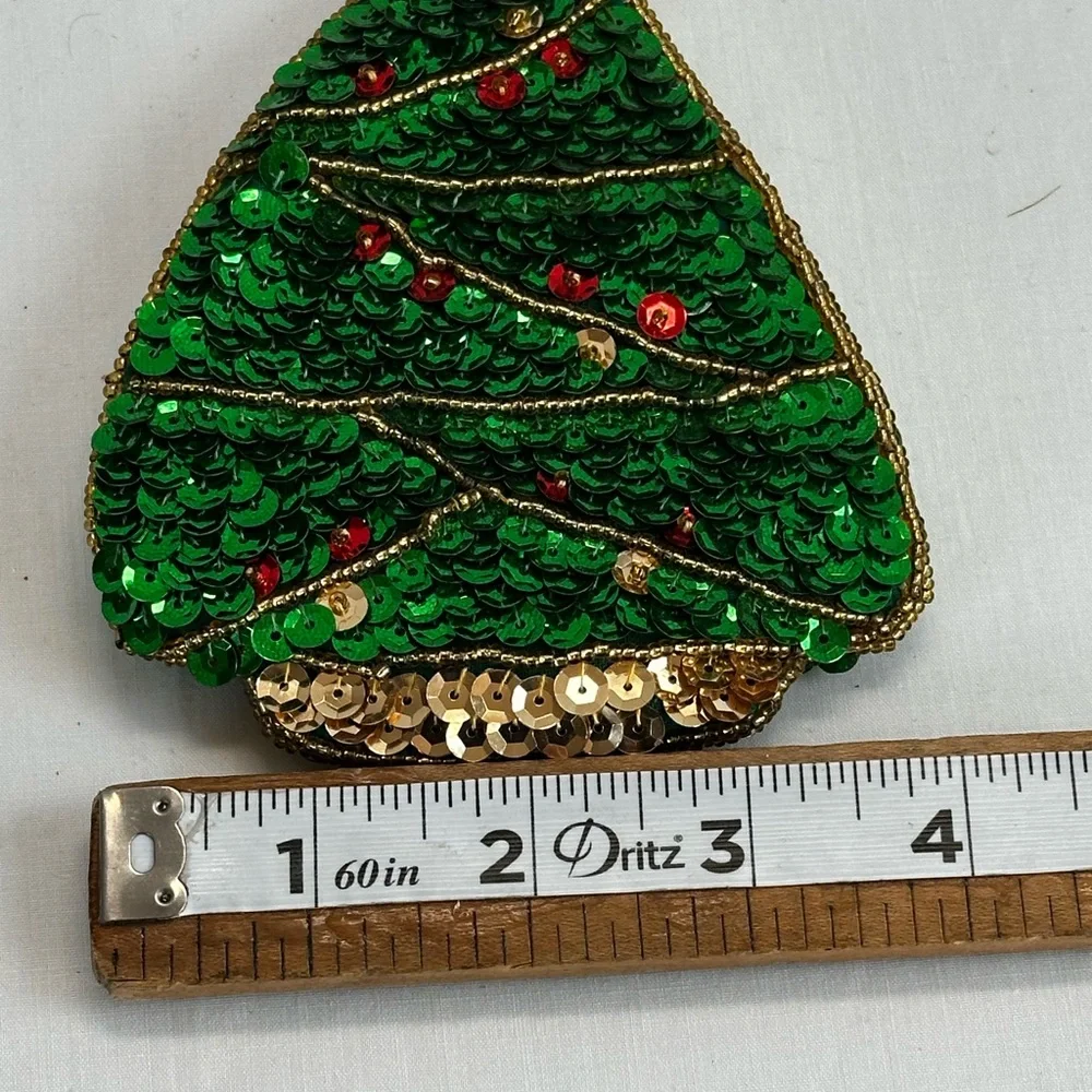 Green Sequin Christmas Tree Coin Purse Vintage